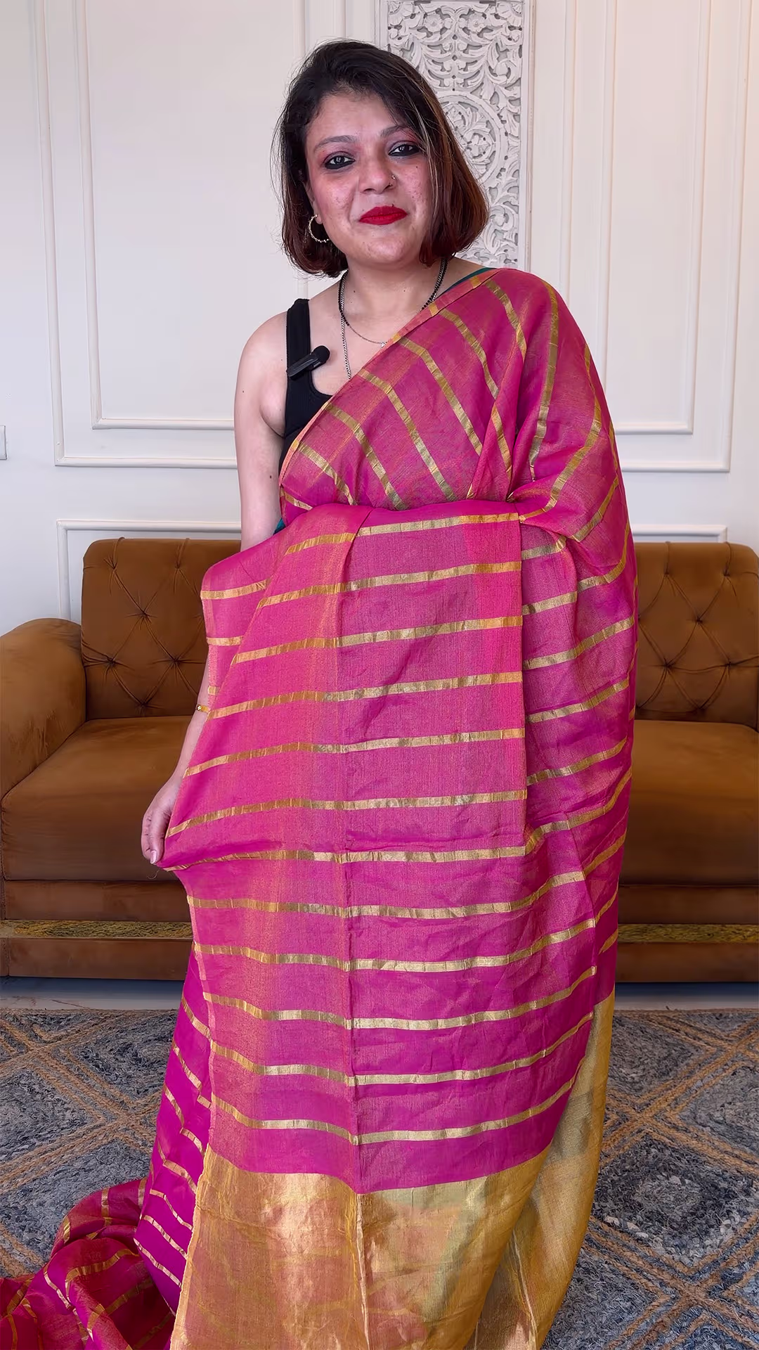 Handloom Pure Muslin Tissue in Rani Pink - Yarn Dyed Saree
